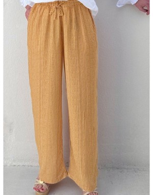 Pantalon fluide Molly Bracken, imprimé fin sur fond jaune, référence LA1485CE