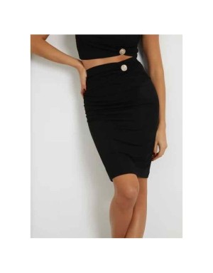 Jupe noire forme crayon, longueur midi, détail fantaisie taille, référence W4RD81KAQL2 Guess