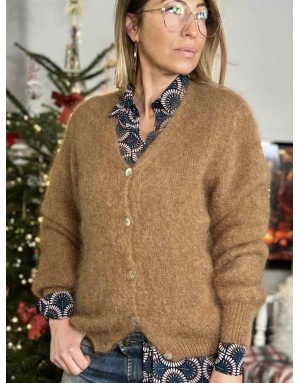 GILET MANCHES LONGUES FLUFFY MOHAIR, COULEUR CAMEL SÉLECTION SAMSARA