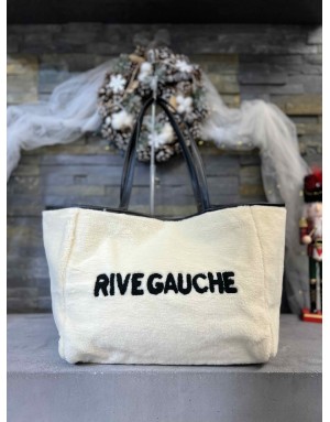 Sac à main format cabas en maille peluche avec inscription "Rive Gauche"