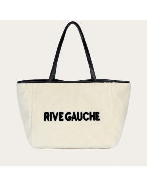 Sac à main format cabas en maille peluche avec inscription "Rive Gauche"