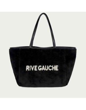 Sac à main format cabas en maille peluche avec inscription "Rive Gauche"