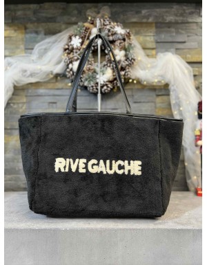 Sac à main format cabas en maille peluche avec inscription "Rive Gauche"