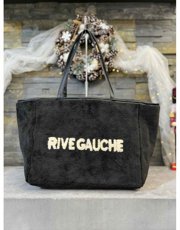 Sac à main format cabas en maille peluche avec inscription "Rive Gauche"