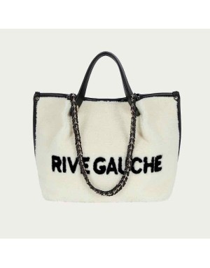 Sac à main en maille peluche avec inscription "Rive Gauche" avec trousse intérieure