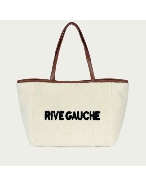 Sac à main format cabas en maille peluche avec inscription "Rive Gauche"