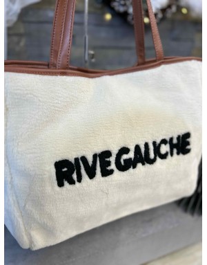 Sac à main format cabas en maille peluche avec inscription "Rive Gauche"