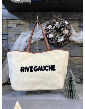 Sac à main format cabas en maille peluche avec inscription "Rive Gauche"