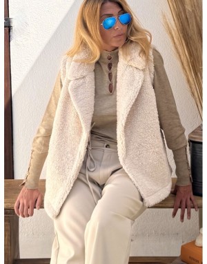 Long gilet beige en fausse fourrure de mouton, Molly bracken, référence T1932CH