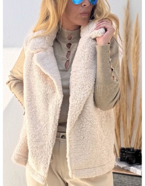 Long gilet beige en fausse fourrure de mouton, Molly bracken, référence T1932CH