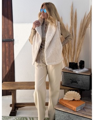 Long gilet beige en fausse fourrure de mouton, Molly bracken, référence T1932CH