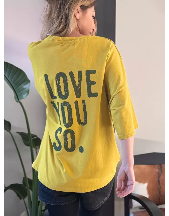 Tee shirt Banditas from Marseille JAUNE délavé oversize avec impression "LOVE YOU SO" dans le dos - référence CANAZEI JAUNE