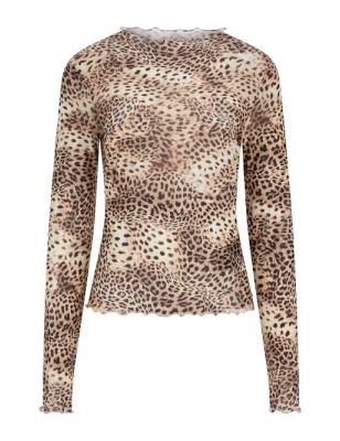 Top manches longues en mesh, imprimé leopard, guess, référence W4YP04KBBF2-P1IE