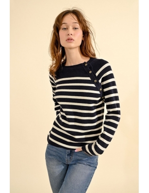 Pull marinière Molly bracken, col rond 5 boutons, couleur navy,  référence EF1580CN