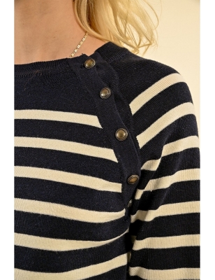 Pull marinière Molly bracken, col rond 5 boutons, couleur navy,  référence EF1580CN