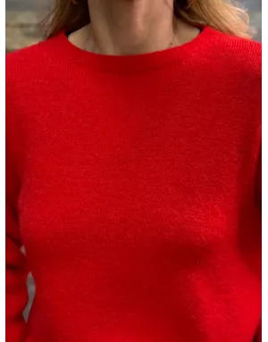 Pull en baby alpaga rouge, col en rond et détail boutons strassés - Sélection Samsara