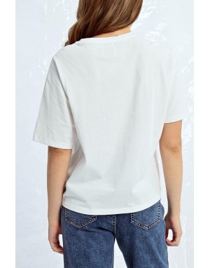 Tee-shirt blanc oversize avec palmier sequins- Référence : ML58DP blanc