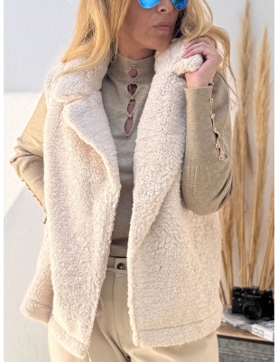 Long gilet beige en fausse fourrure de mouton, Molly bracken, référence T1932CH