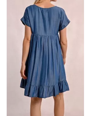 Robe courte et fluide 100% lyocell Molly Bracken, effet denim, référence Z467DE