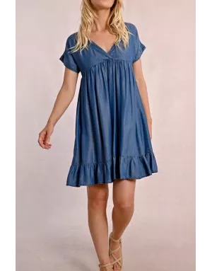 Robe courte et fluide 100% lyocell Molly Bracken, effet denim, référence Z467DE