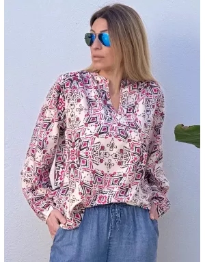 La blouse Billie de Molly Bracken est une blouse ample et fluide imprimée manches longues - Référence : Z598DE