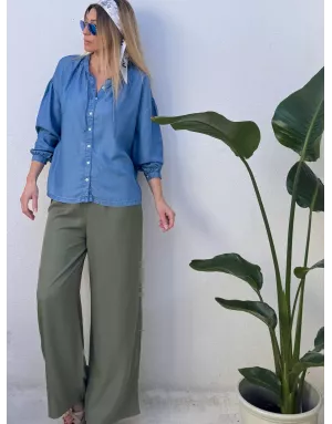 La blouse Apryl de Molly Bracken est une blouse fluide 100% lyocell, effet denim - Référence : Z622DE