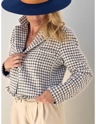 Veste courte façon blazer Lili Sidonio pour Molly Bracken, imprimé pied de poule noir et blanc, référence LAL458CH