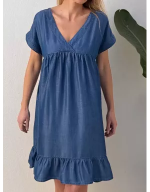 Robe courte et fluide 100% lyocell Molly Bracken, effet denim, référence Z467DE