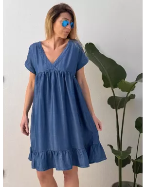 Robe courte et fluide 100% lyocell Molly Bracken, effet denim, référence Z467DE