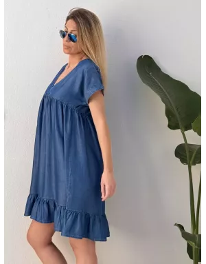 Robe courte et fluide 100% lyocell Molly Bracken, effet denim, référence Z467DE