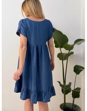 Robe courte et fluide 100% lyocell Molly Bracken, effet denim, référence Z467DE