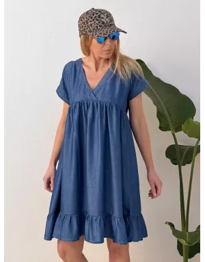 Robe courte et fluide 100% lyocell Molly Bracken, effet denim, référence Z467DE