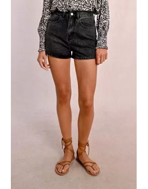 Short denim noir Molly Bracken, coupe large et taille haute - Référence : EF1585DE