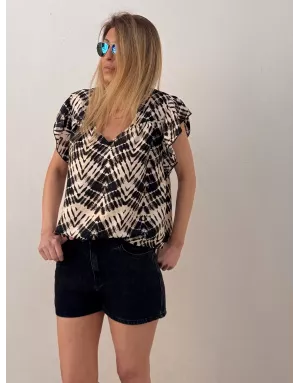 Short denim noir Molly Bracken, coupe large et taille haute - Référence : EF1585DE