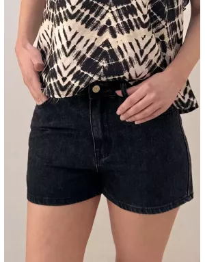 Short denim noir Molly Bracken, coupe large et taille haute - Référence : EF1585DE