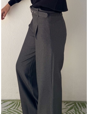 Pantalon Lili Sidonio x Molly Bracken gris taille haute à pinces avec ceinture, jambe large , référence PL164BCN