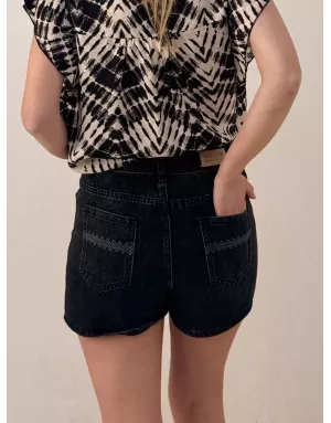 Short denim noir Molly Bracken, coupe large et taille haute - Référence : EF1585DE