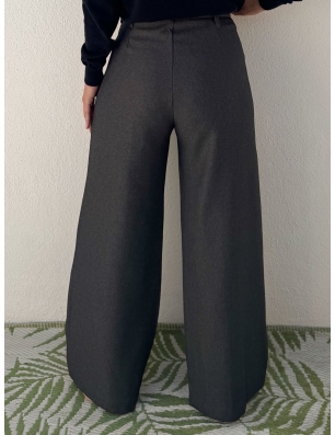 Pantalon Lili Sidonio x Molly Bracken gris taille haute à pinces avec ceinture, jambe large , référence PL164BCN