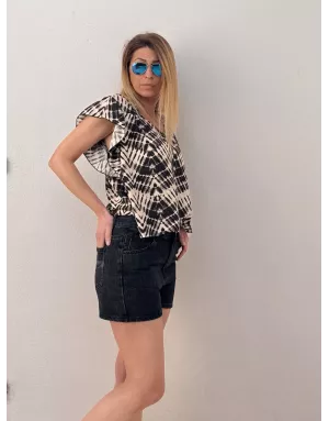 Short denim noir Molly Bracken, coupe large et taille haute - Référence : EF1585DE