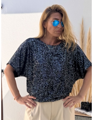 Top sequins Molly bracken, manches courtes, dos ouvert, MW125CH