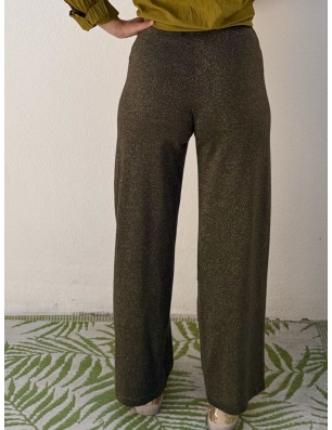 Pantalon kaki en maille souple avec fils lurex dorés Molly bracken, référence LA539CN