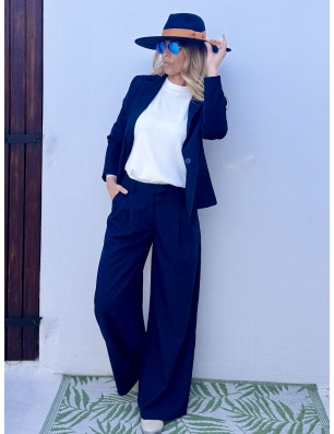 Pantalon large navy Molly bracken, référence T1637CN, se porte en ensemble avec le blazer Andy