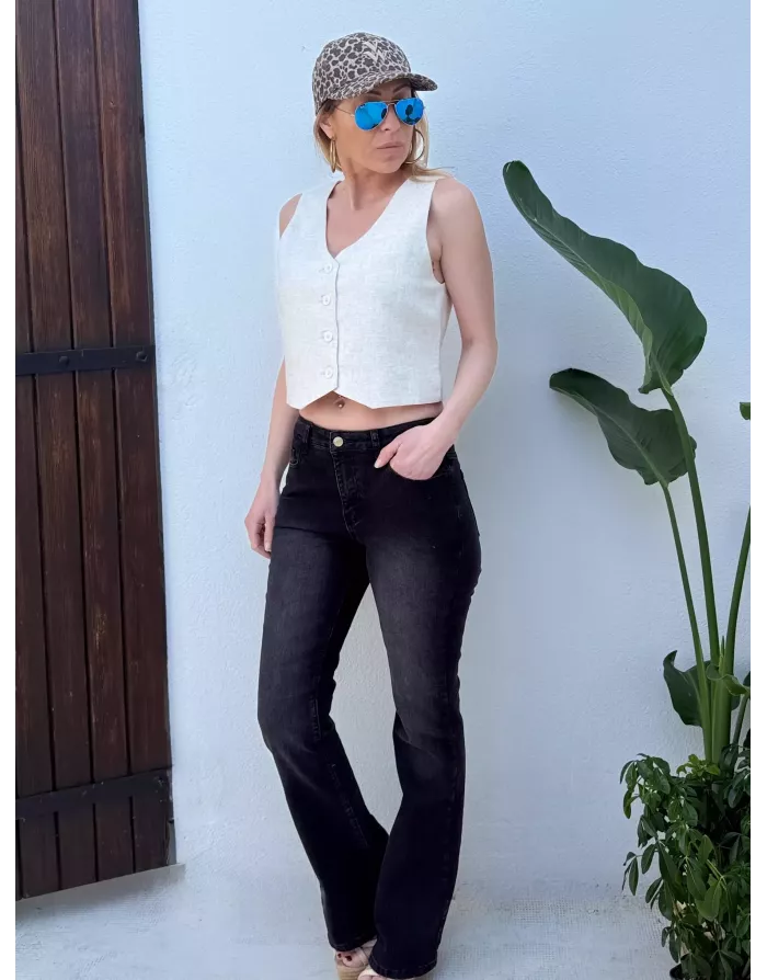 Denim noir taille haute, coupe boot-cut, Molly bracken, référence ED33CN