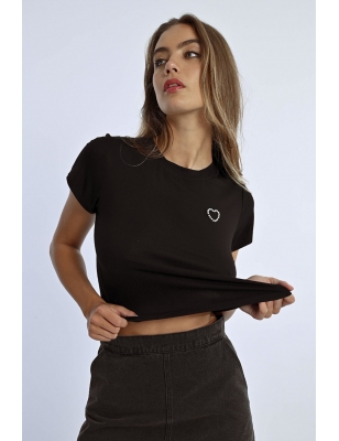 Tee-shirt noir Lili Sidonio pour Molly Bracken, coeur en perles cousu , référence TLF158CN