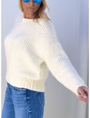 Pull large blanc maille épaisse Molly Bracken, laine, LA1229CN