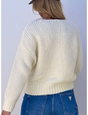 Pull large blanc maille épaisse Molly Bracken, laine, LA1229CN