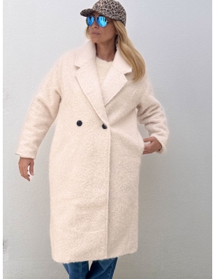 Manteau blanc cassé, coupe large effet laine duveteuse, Lili Sidonio pour Molly Bracken, réfèrence PLF106CH