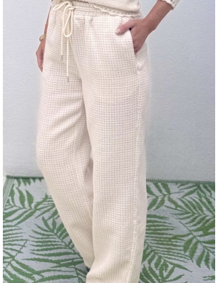 Pantalon décontracté blanc, style jogger, tweed gris léger, Lili Sidonio pour Molly Bracken, référence PL262CH