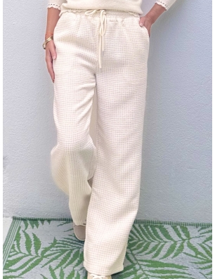 Pantalon décontracté blanc, style jogger, tweed gris léger, Lili Sidonio pour Molly Bracken, référence PL262CH