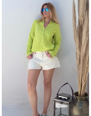 Chemise vert anis en coton froissé, banditas from Marseille, référence foggia